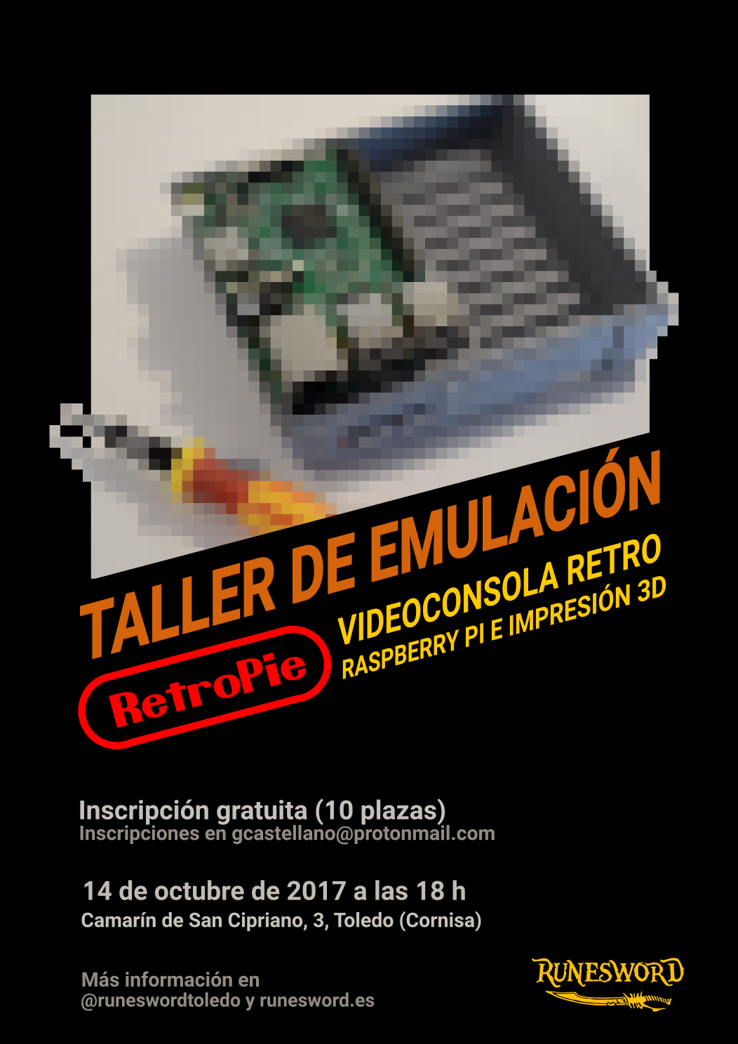 Cartel vertical del taller de emulación de videojuegos